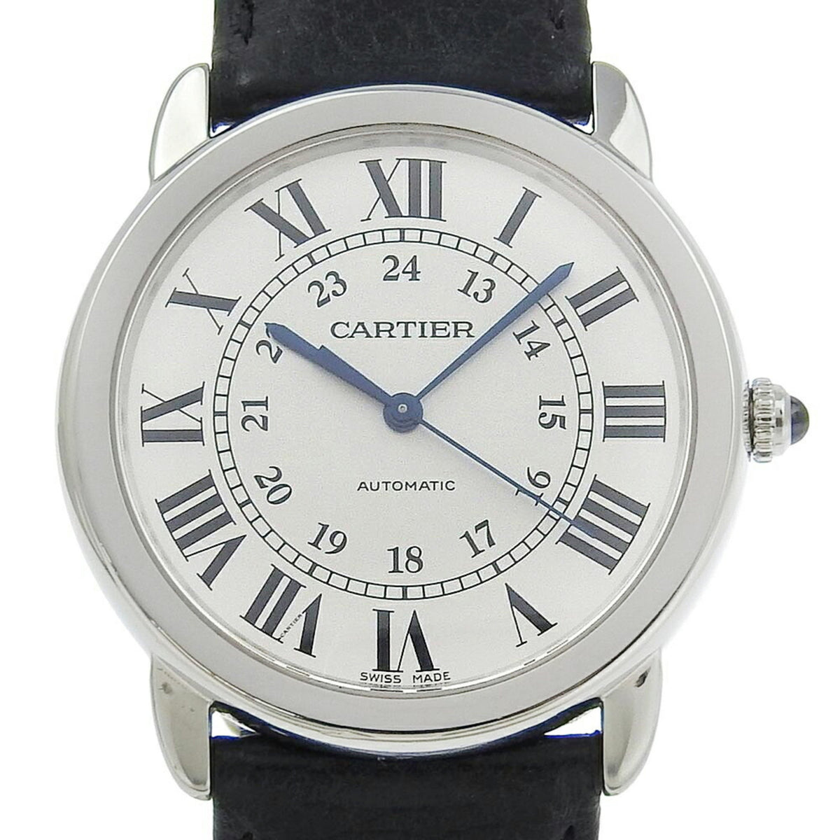 Gebrauchte Cartier Ronde Solo Uhr WSRN0021 Edelstahl x geprägtes Leder Automatik Silbernes Zifferblatt Herren 