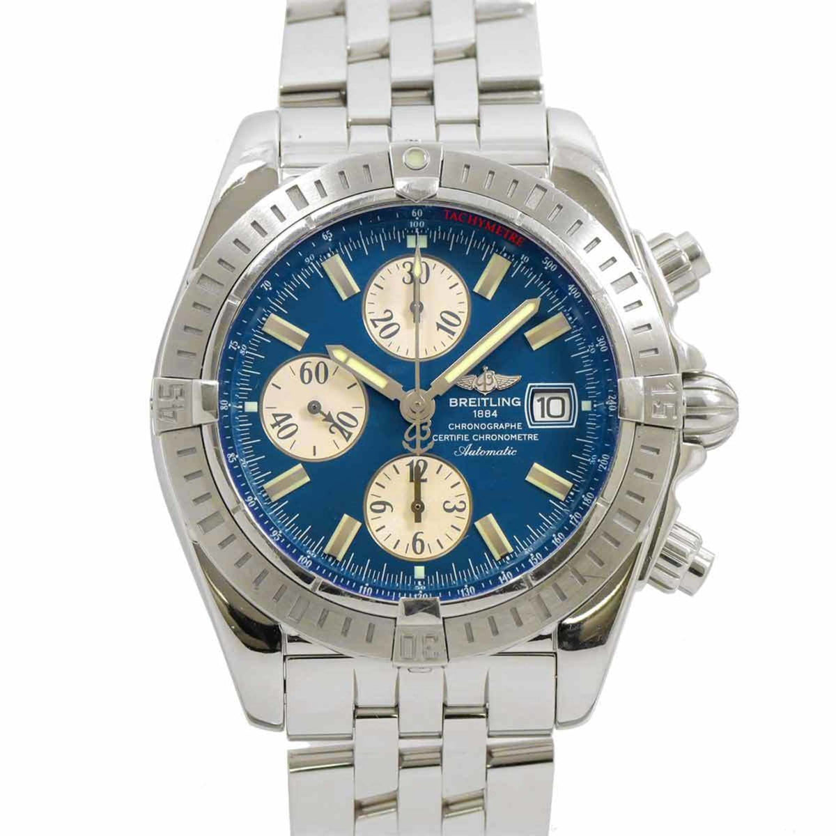 Gebrauchte BREITLING Chronomat Evolution A13356 Herrenuhr Datum Blau Automatik 