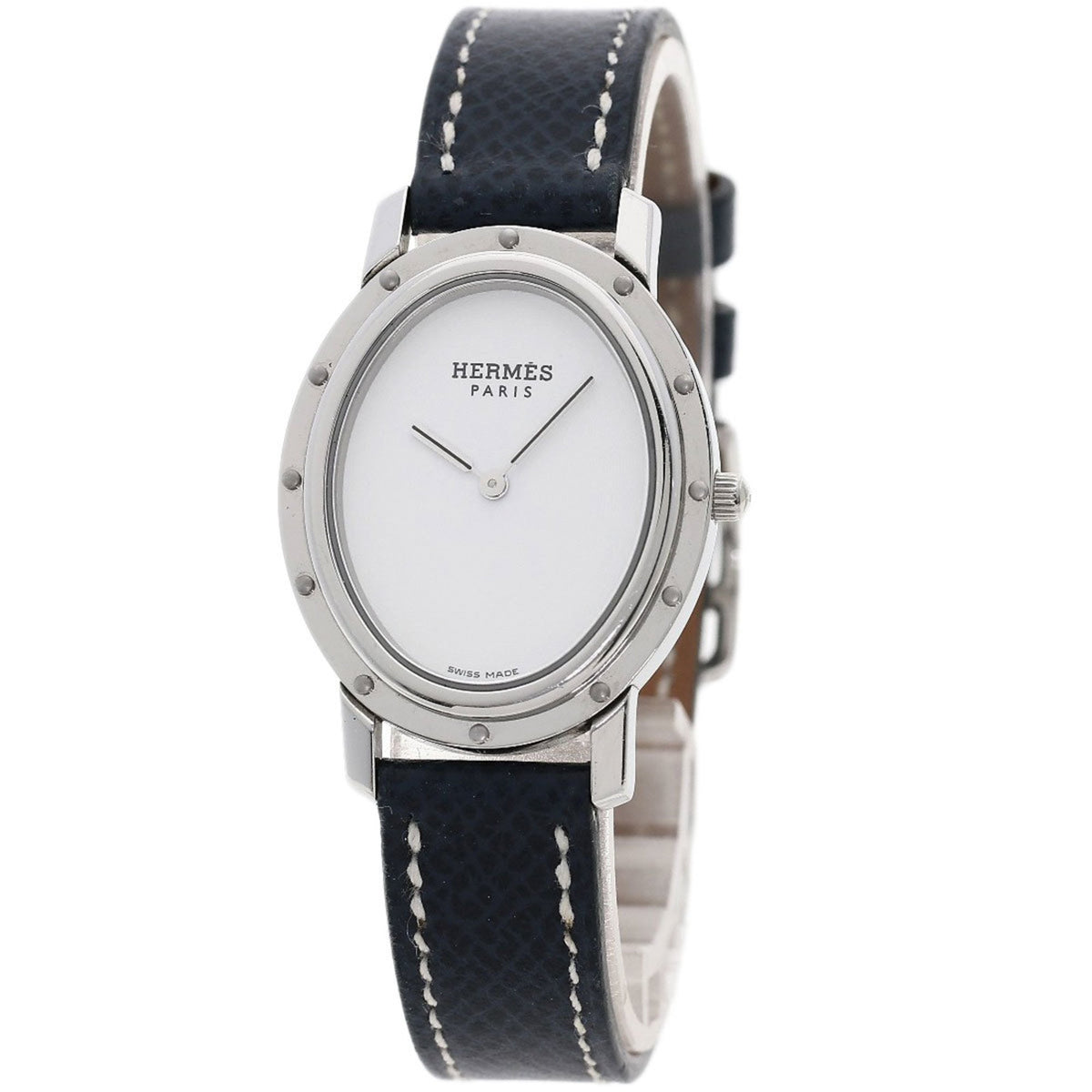 Gebrauchte Hermès CO1.510 Clipper Oval Uhr, Edelstahl und Leder, Damen 