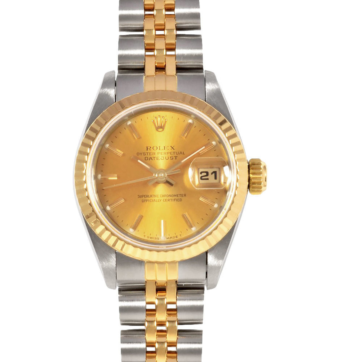 Gebrauchte Rolex ROLEX 68173 Datejust E-Serie (hergestellt um 1990-1991) Automatische Armbanduhr mit goldenem Zifferblatt und geriffelter Lünette für Damen 