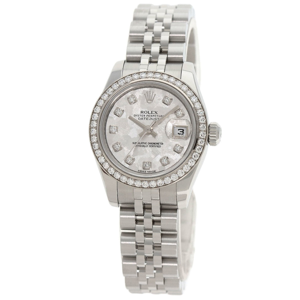 Gebrauchte Rolex 179384G Datejust 10P Diamant Kristall Uhr Edelstahl SS Damen 