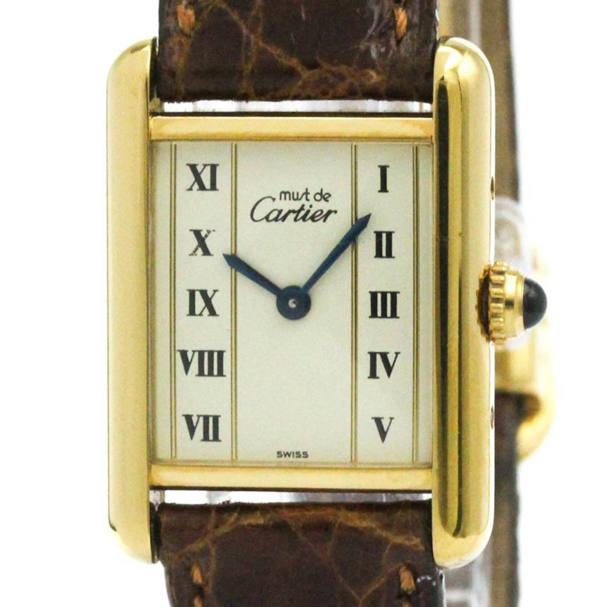 Gebrauchte CARTIER Must Tank Quarz vergoldete Damenuhr W1003053 BF582861 