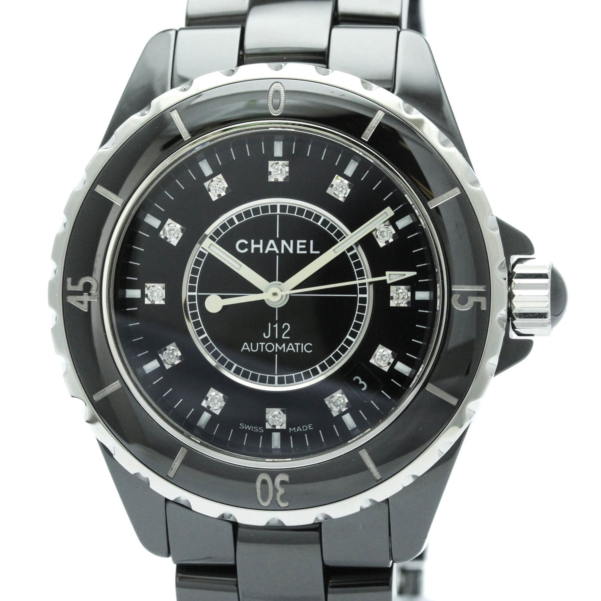 Pre-Owned CHANEL J12 Diamond Ceramic Steel Automatic Watch H1626