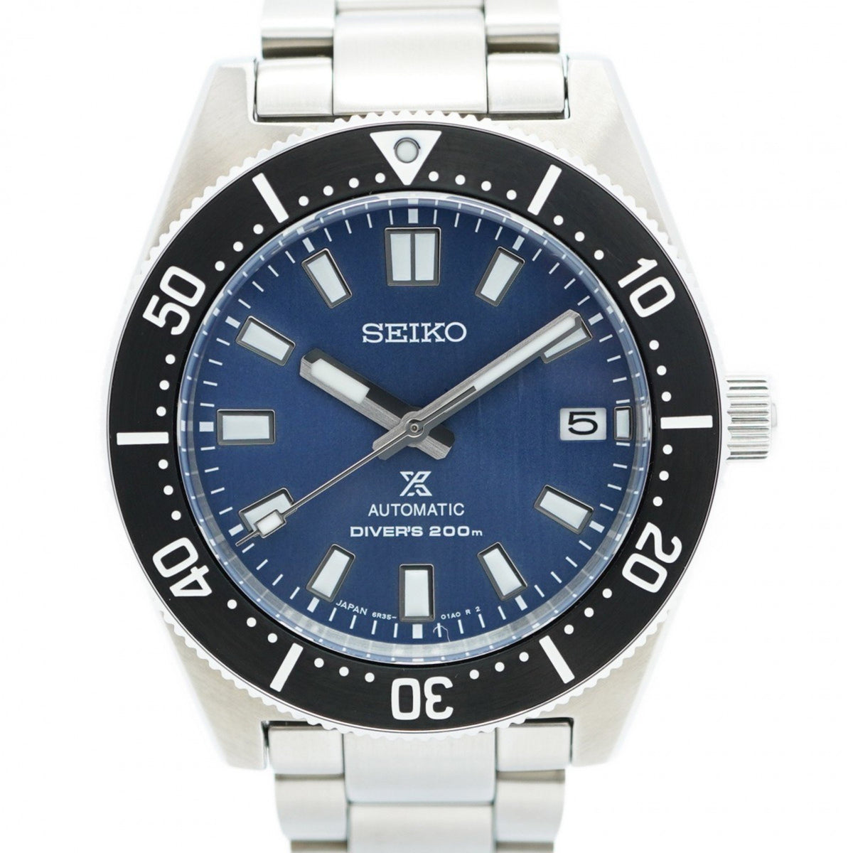 Gebrauchte Seiko Prospex 6R35-01V0 Herrenuhr mit blauem Zifferblatt 