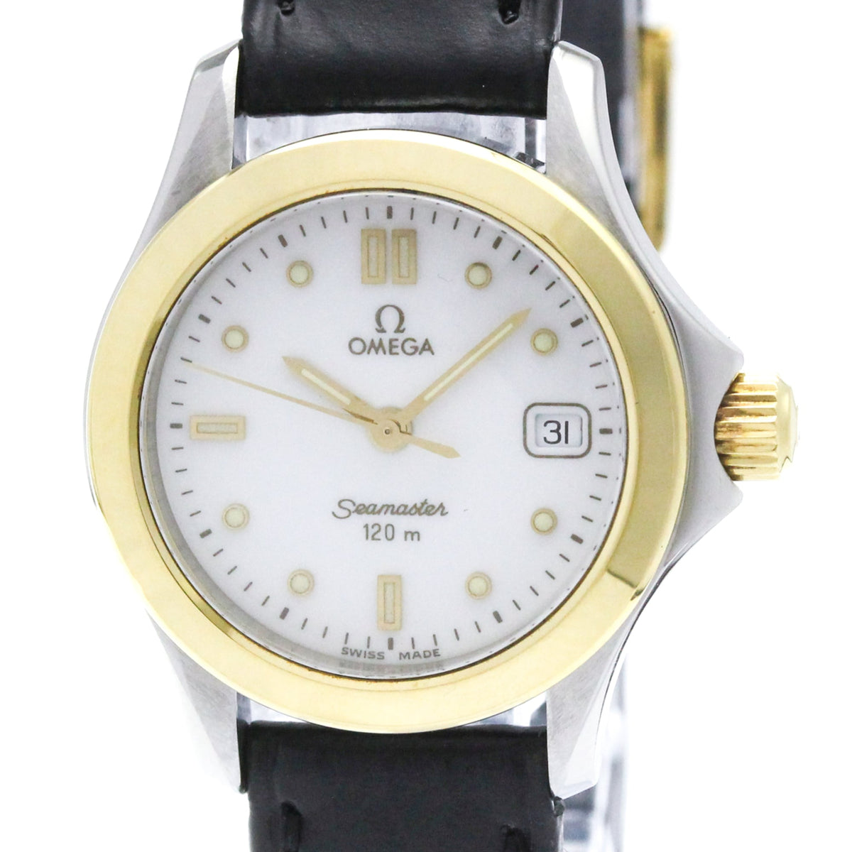 Pre-Owned OMEGA Seamaster 120M 18K Gold Steel Quartz Ladies Watch 2471.20 Polished