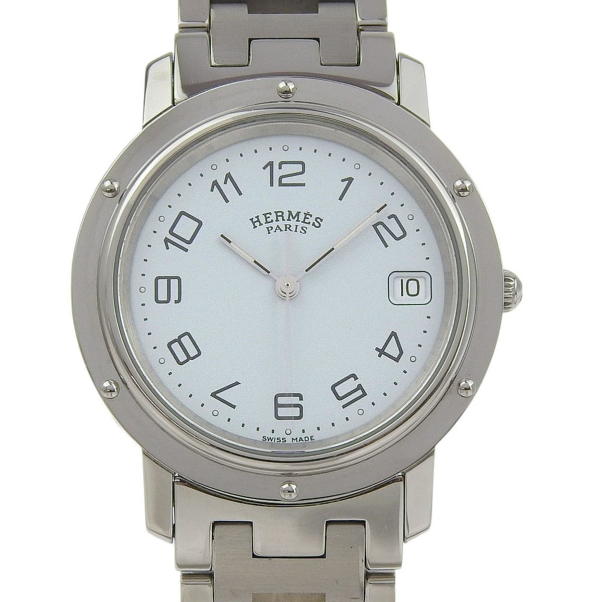 Gebrauchte Hermes HERMES Clipper Uhr CL6.710 Edelstahl Quarz Analoganzeige Weißes Zifferblatt Herren 