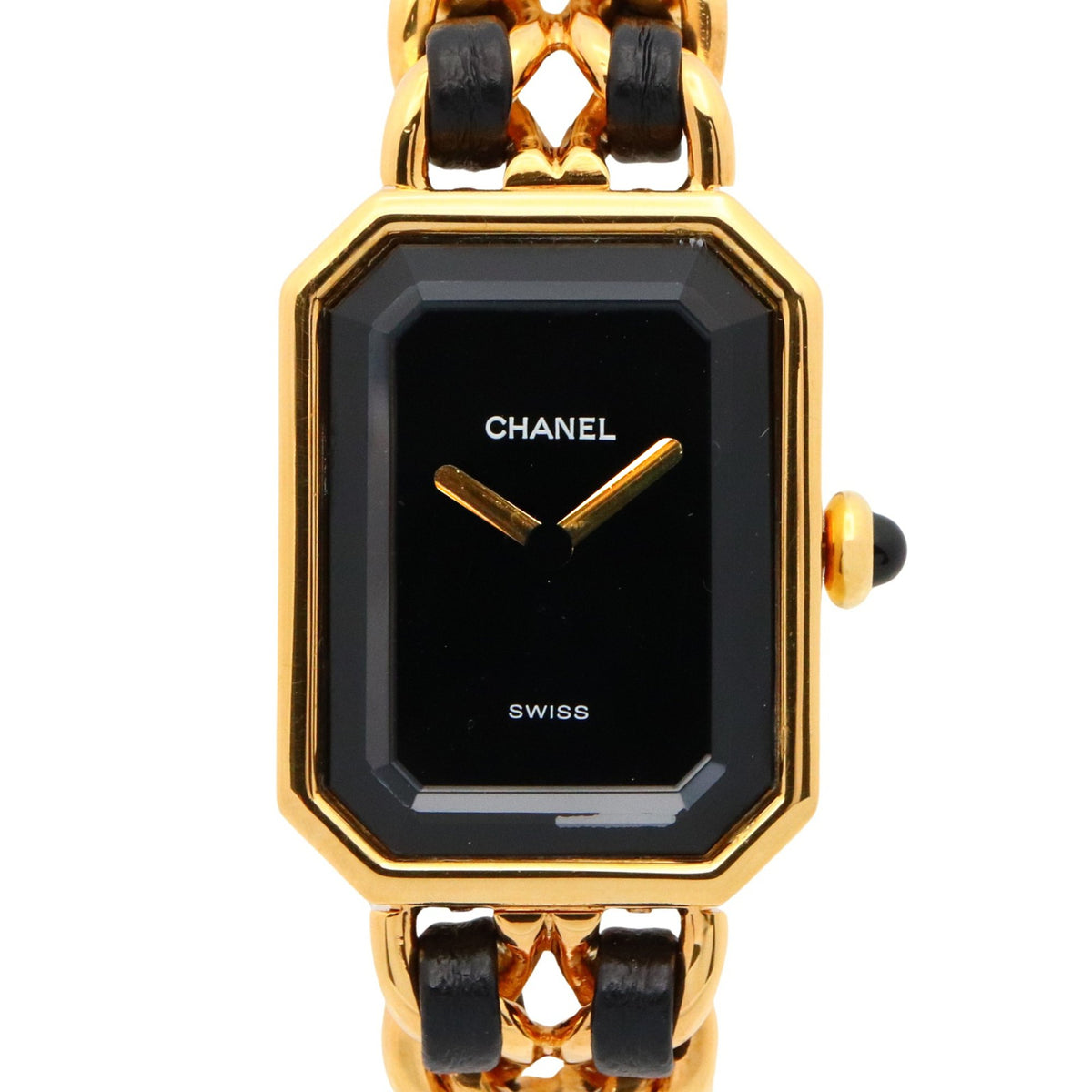 Pre-Owned CHANEL Premiere S Watch, GP (Gold Plated), Leather, Women's, Black, H0001