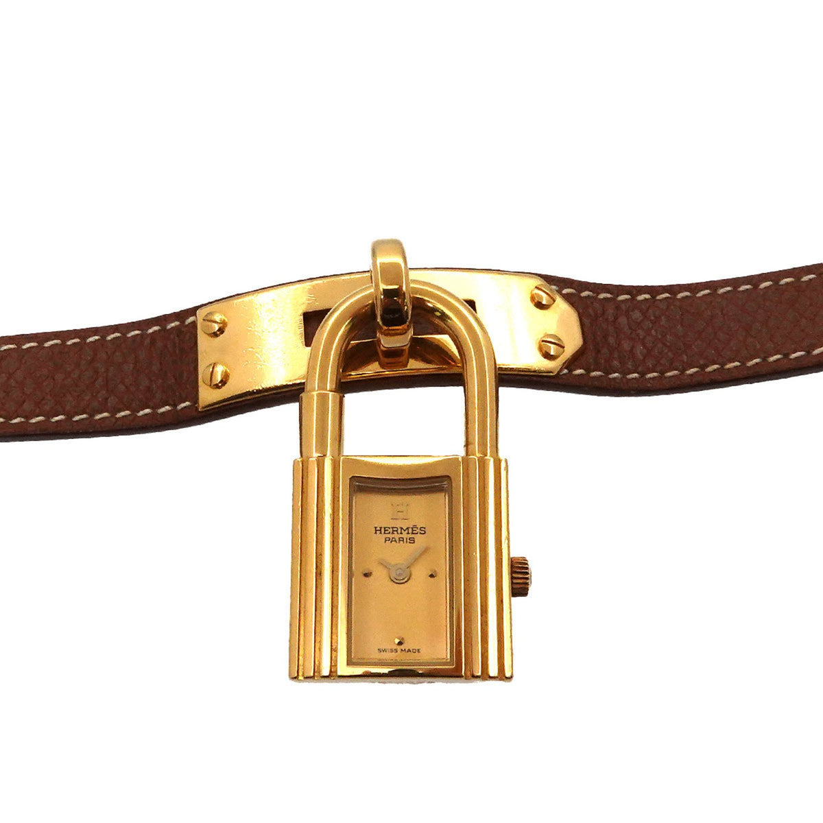 Pre-Owned Herm?s Kelly Watch Women's Gold Brown Quartz with Cadena
