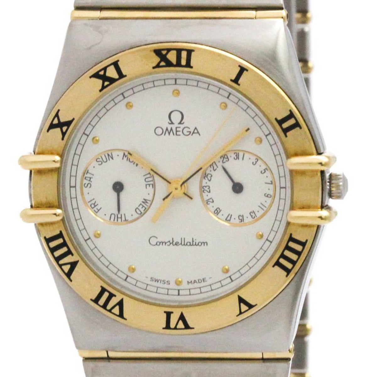 Pre-Owned OMEGA Constellation Day Date 18K Gold Steel Watch 396.1069 Polished