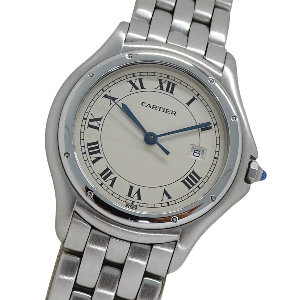 Pre-Owned Cartier Panthere Cougar LM Watch for Boys, Date, Quartz, QZ, Stainless Steel, W35002F5, Silver/Ivory, Polished