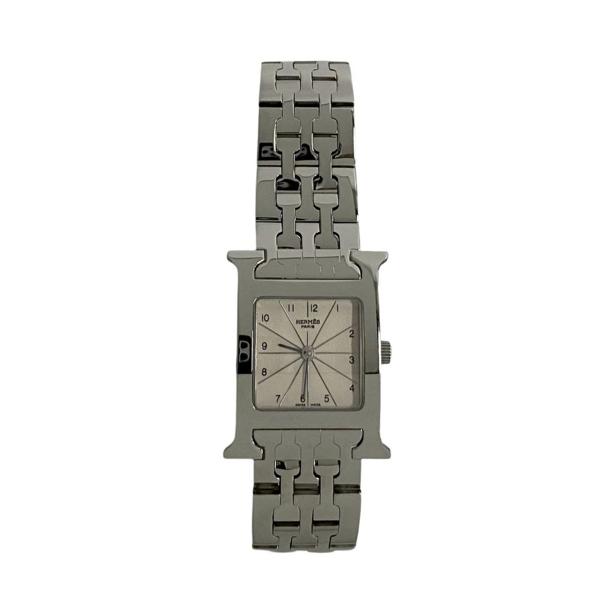 Pre-Owned HERMES H Watch Quartz Stainless Steel Wristwatch Silver Men's 33718