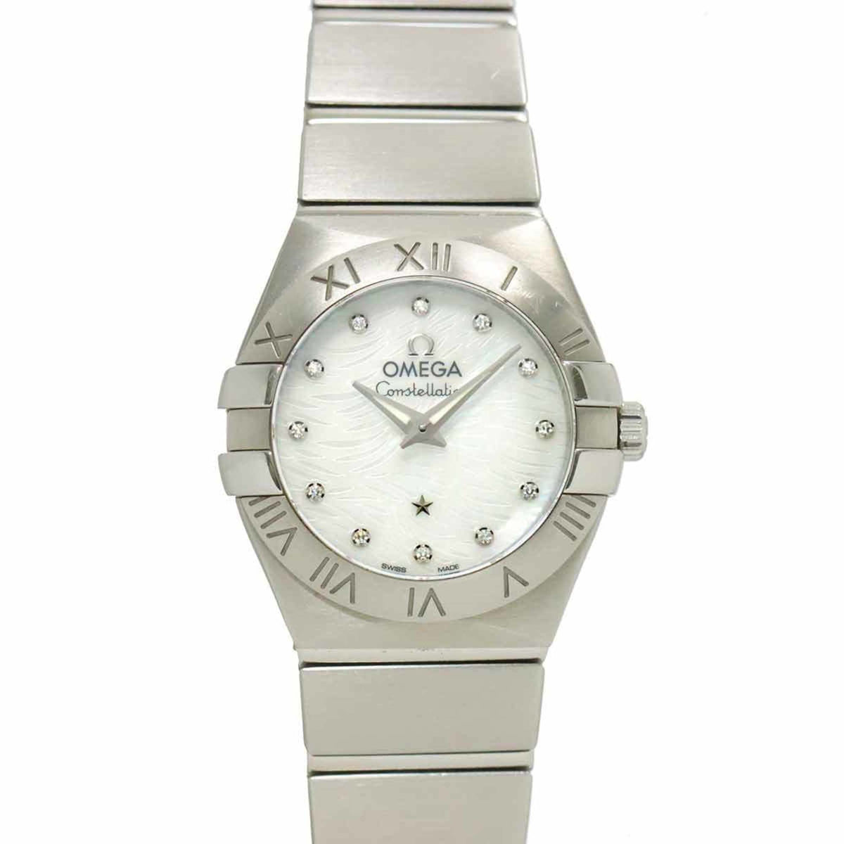Gebrauchte OMEGA Constellation 123 10 24 60 55 004 Damenuhr 12P Diamant Weißes Muschelquarz 