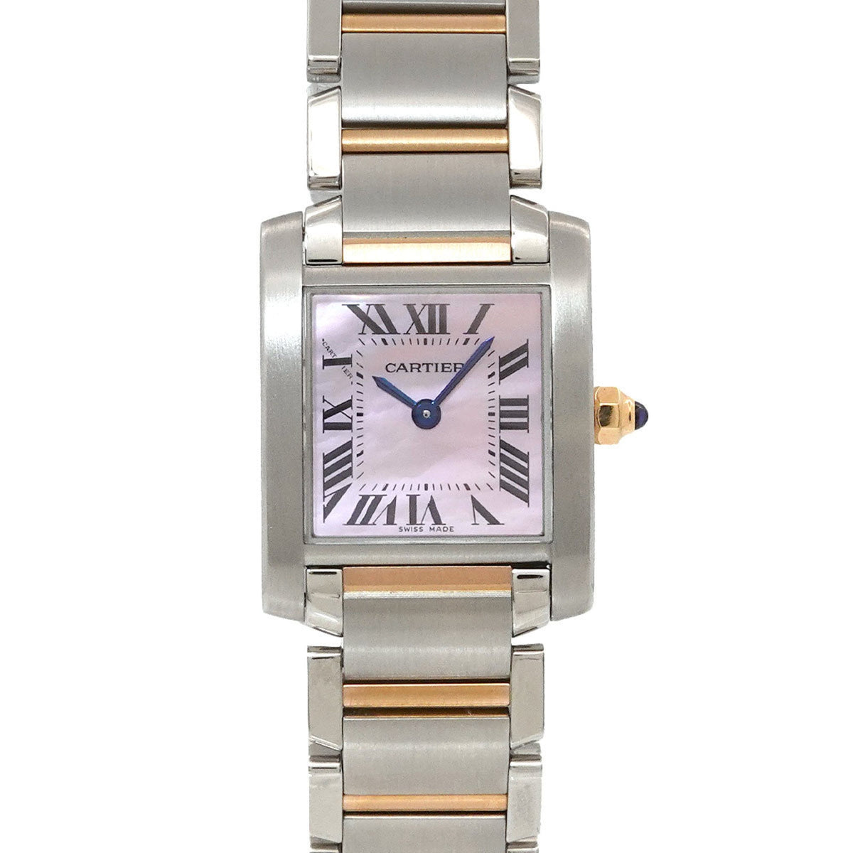 Pre-Owned Cartier Tank Fran?aise SM Two-tone Watch W51027Q4 Women's Pink Shell 18K Gold Quartz