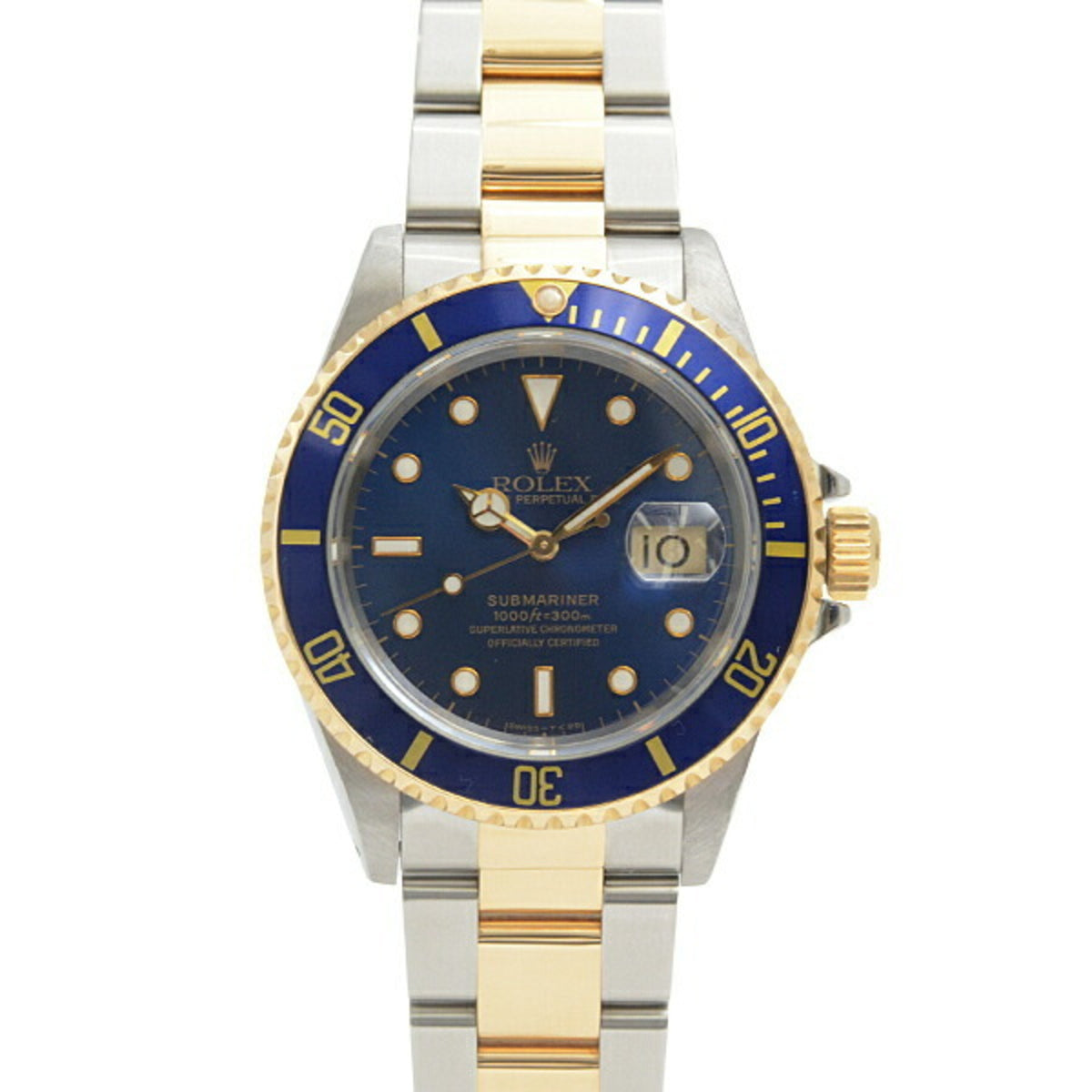 Gebrauchte Rolex-Uhr für Herren, Submariner, blaues Zifferblatt, Sub-Automatik, W-Nummer, Edelstahl, Gold, ROLEX 16613 SS x 750YG 