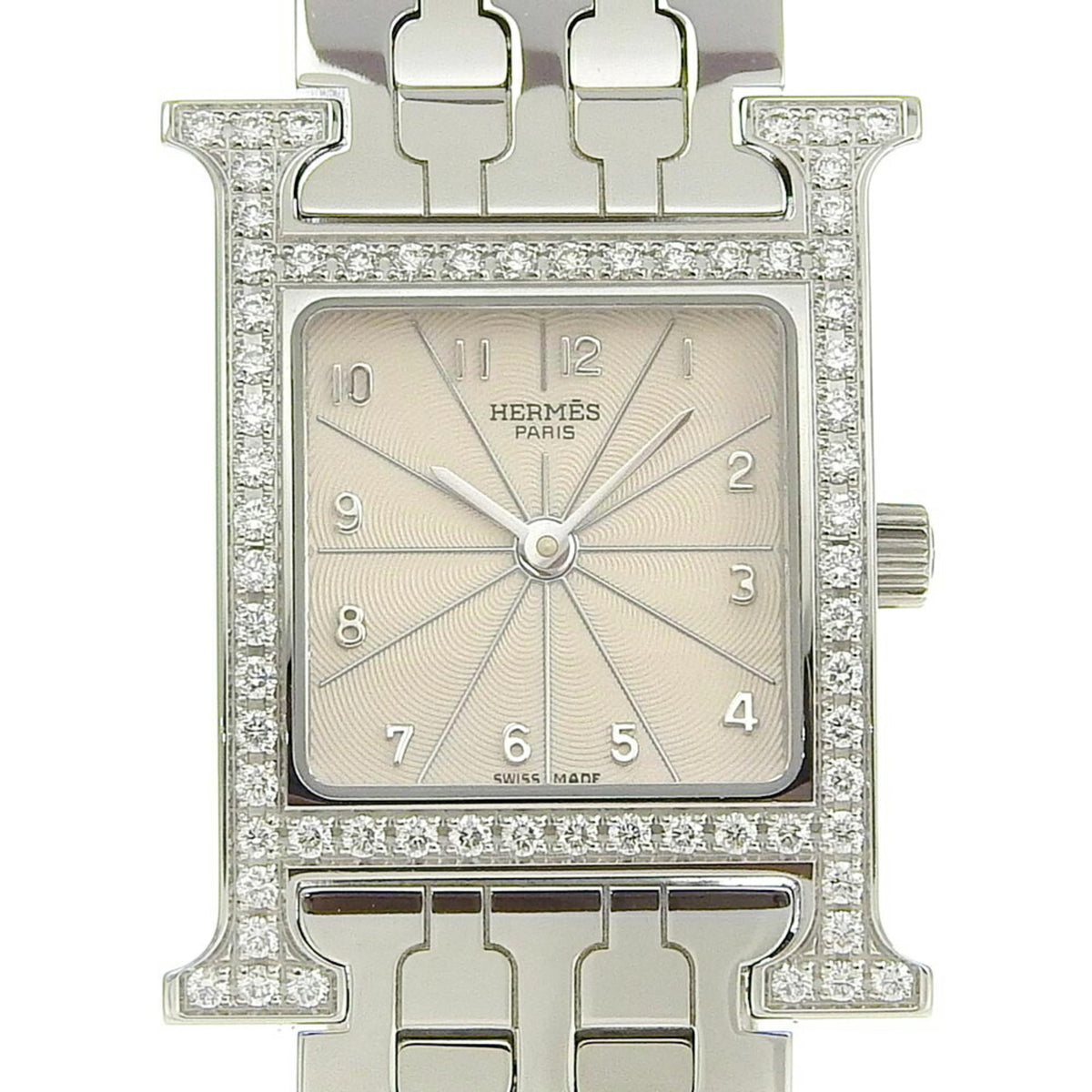 Gebrauchte Hermes HERMES H Uhr Diamantlünette HH1.230 Edelstahl x Quarz Analoganzeige Elfenbein Zifferblatt Heure für Damen 