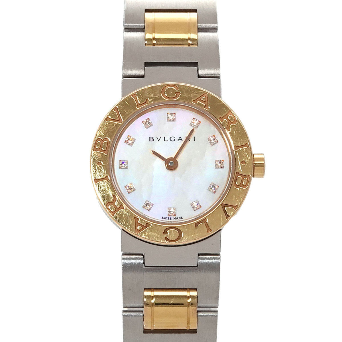 Pre-Owned BVLGARI Bulgari Combination BBP23SG Women's Watch 12P Diamond White Shell 18K Yellow Gold Quartz
