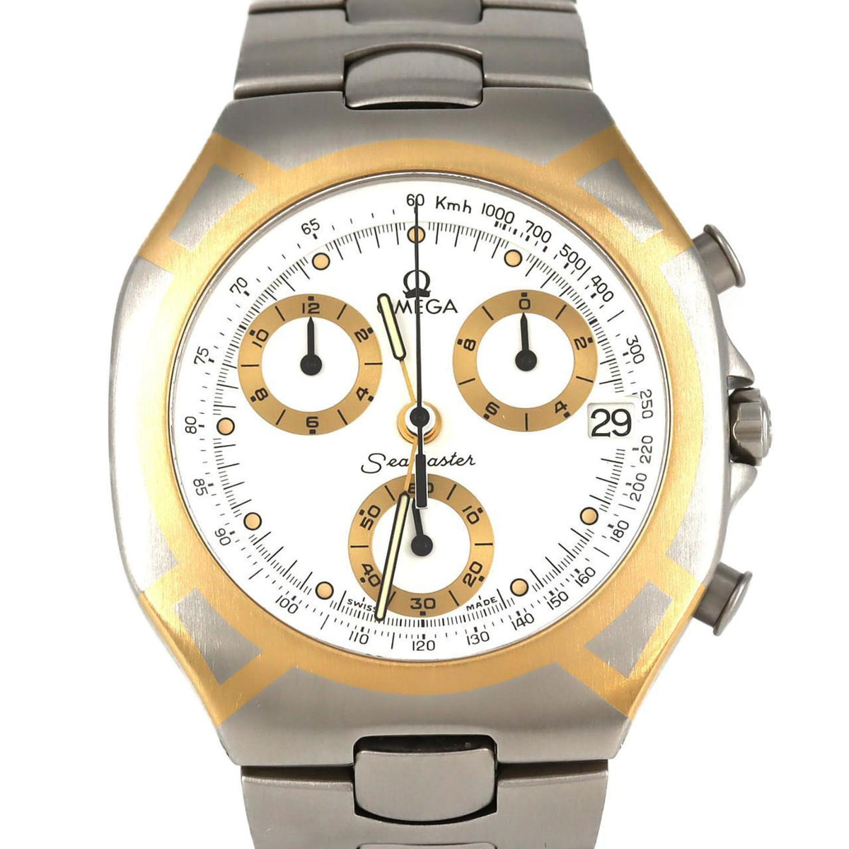 Pre-Owned Omega Seamaster Polaris Chronograph GP Two-Tone 386.1031 SSxGP Quartz Wristwatch