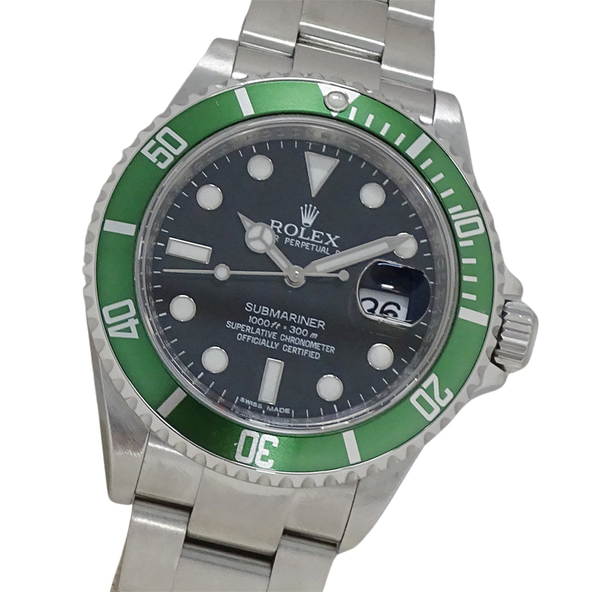Pre-Owned Rolex Submariner Date 16610LV G-Serial Men's Automatic Watch with Stainless Steel Finish, Green Roulette, Polished