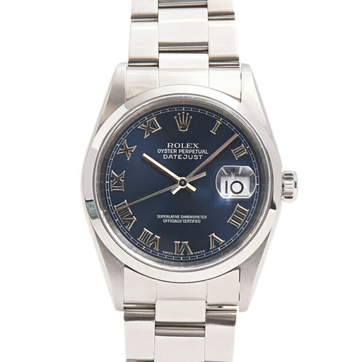 Pre-Owned Rolex Men's Datejust Watch, Blue Dial, Roman Numerals, Automatic, Stainless Steel, Model A, ROLEX 16200 SS