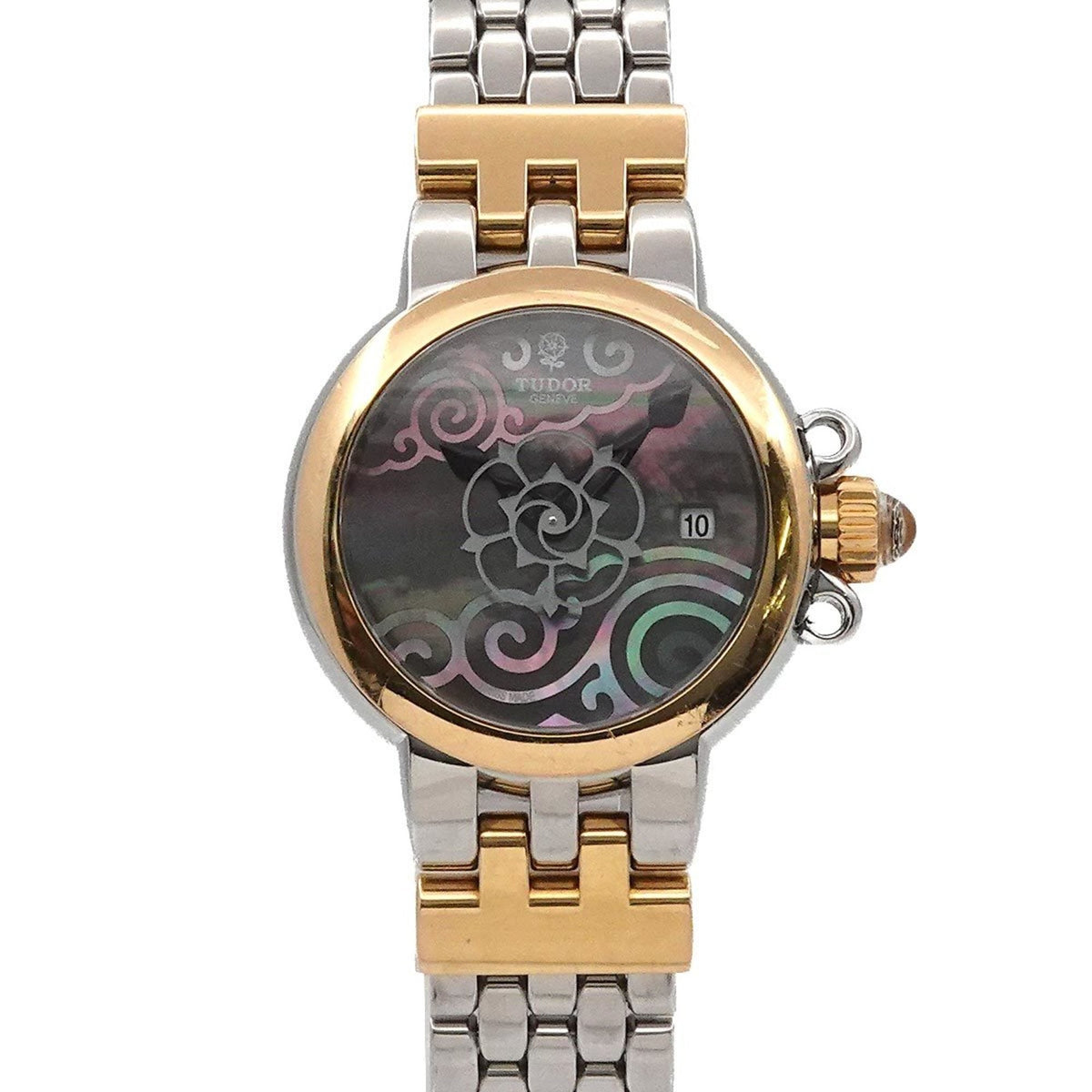 Pre-Owned TUDOR Clair de Rose Two-tone Watch 35101 Women's with Date Display, Black Shell and Yellow Gold, Automatic Movement