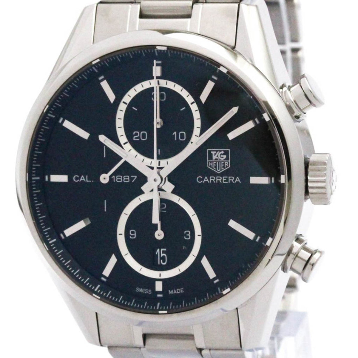 Pre-Owned TAG HEUER Carrera Calibre 1887 Chronograph Steel Watch CAR2110 Polished