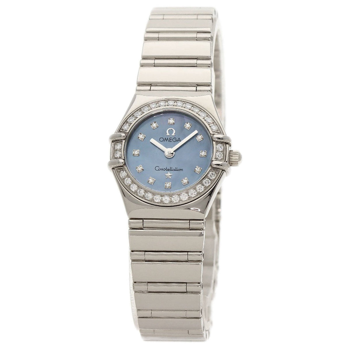 Gebrauchte OMEGA 1165.77 Constellation Mini Diamond Blue Shell Uhr 18K Weißgold 18KWG Damen 