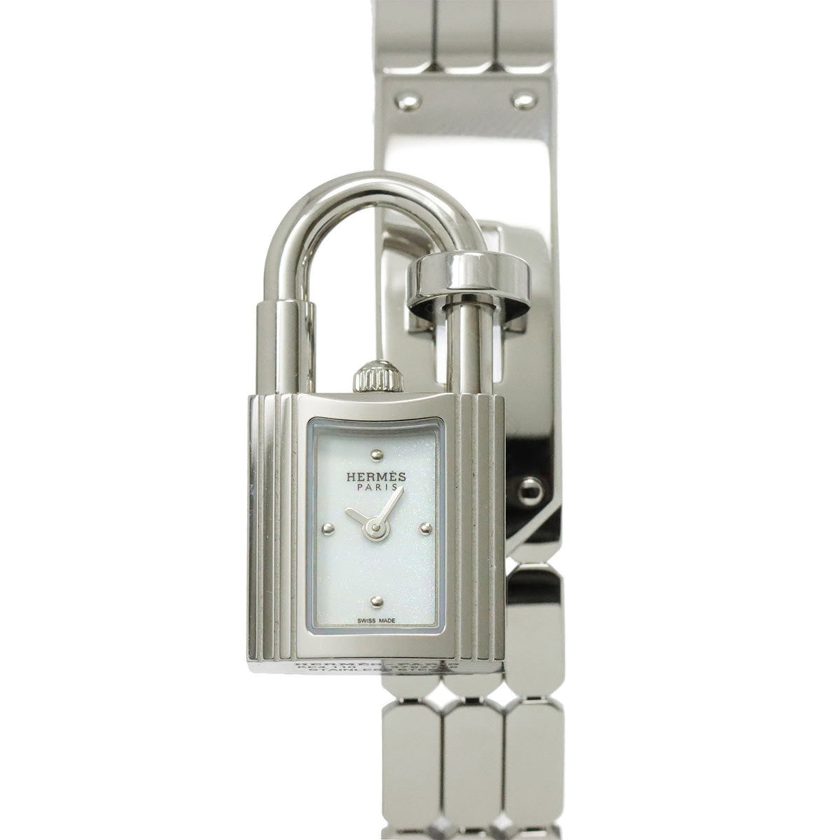 Gebrauchte Hermes Kelly Uhr KE4 110 Damen Weiß Quarz Vorhängeschloss 