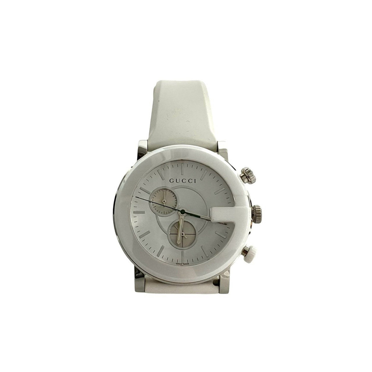 Pre-Owned GUCCI G Chrono Quartz Stainless Steel Watch for Men, White and Silver, 29963