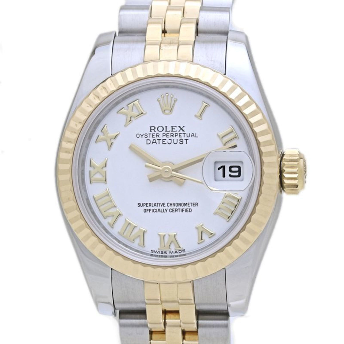 Pre-Owned ROLEX Rolex Datejust White Roman numerals, random number 179173, women's watch in 18K yellow gold and stainless steel, 40129