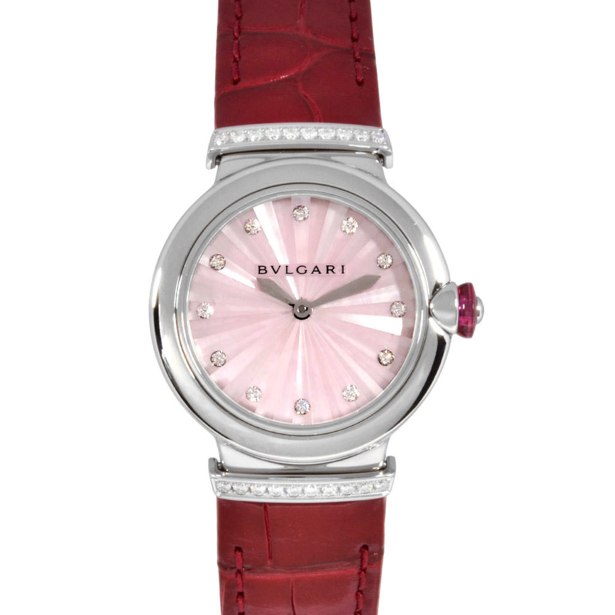 Gebrauchte BVLGARI LU28S Lucea Uhr Quarz Rosa Muschel Zifferblatt 12P Diamant Index SS Damen 