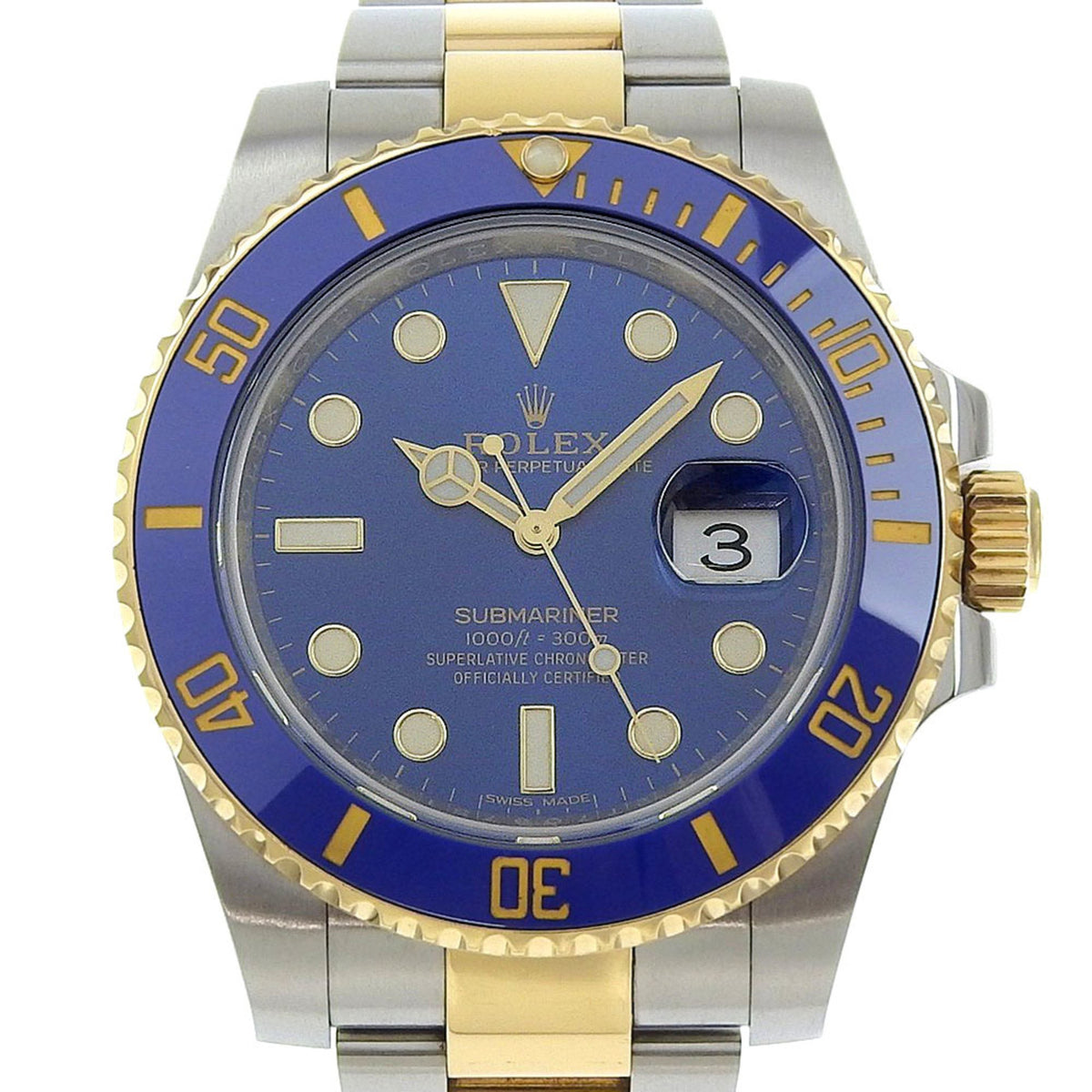 Pre-Owned Like New Rolex Submariner Blue Sub Date 116613LB Random Number Dial Stainless Steel 18K White Gold Automatic 40mm