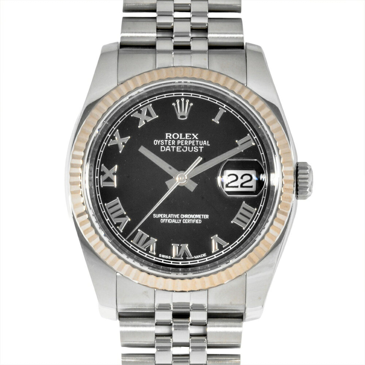 Pre-Owned Rolex ROLEX 116234 Datejust Automatic Watch Black Dial WG x SS Roman Index Men's