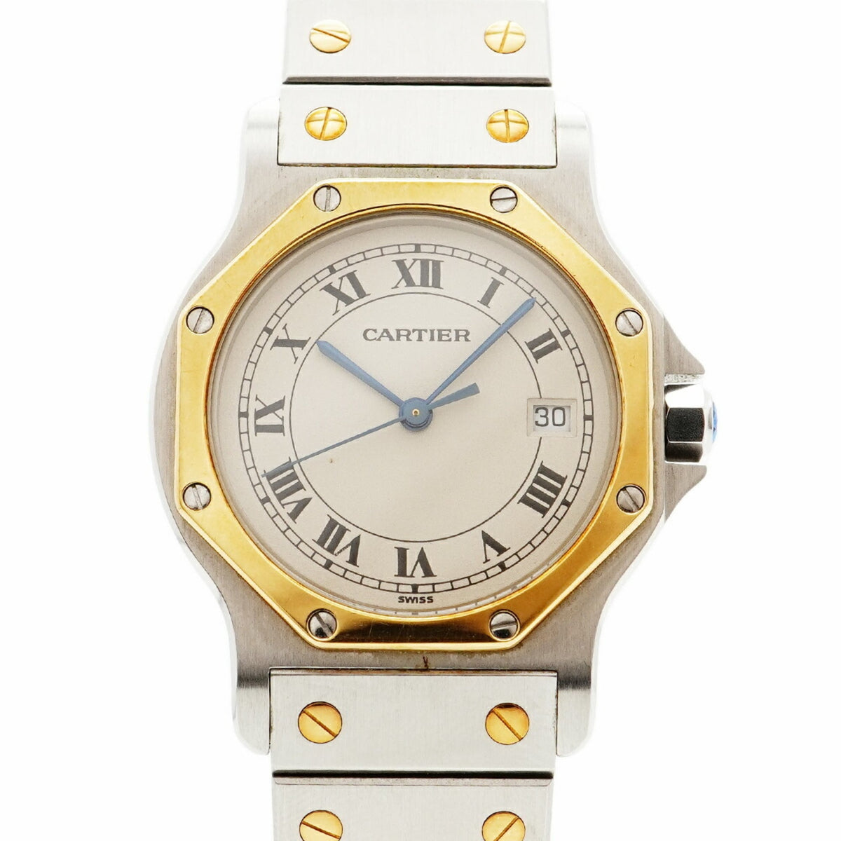 Pre-Owned Cartier Santos Octagon LM W2001583 Ivory Dial Watch for Men and Women