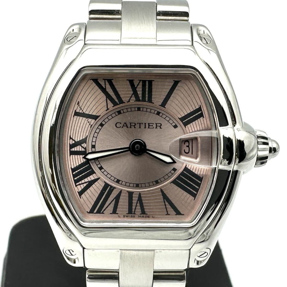 Pre-Owned Cartier Roadster SM Date W62017V3 Quartz Stainless Steel Pink Women's Watch
