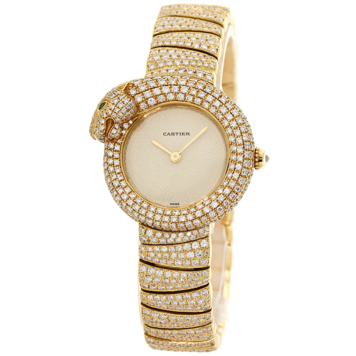 Gebrauchte Cartier Panther 1925 Volldiamantuhr K18 Gelbgold K18YGxDiamond Damen 