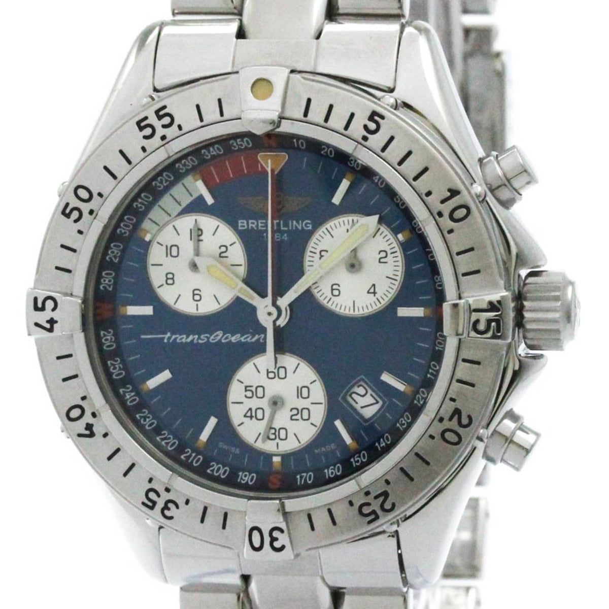 Gebrauchte BREITLING Transocean Chronograph Stahl Quarzuhr A53040.1 Poliert 