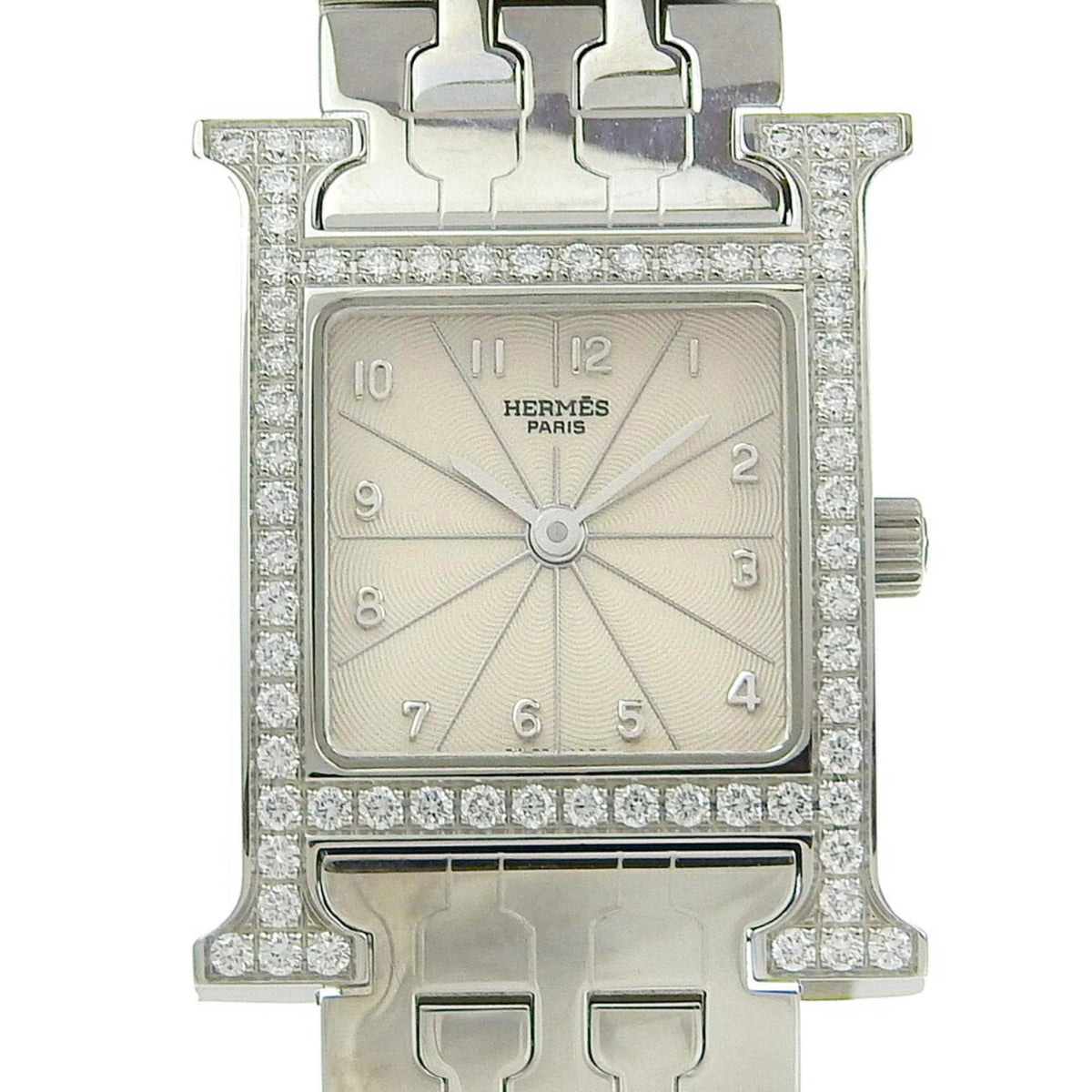 Gebrauchte Hermes HERMES H Uhr Armbanduhr Diamant Lünette HH1.230 Edelstahl Quarz Analoganzeige Silber Zifferblatt Damen 
