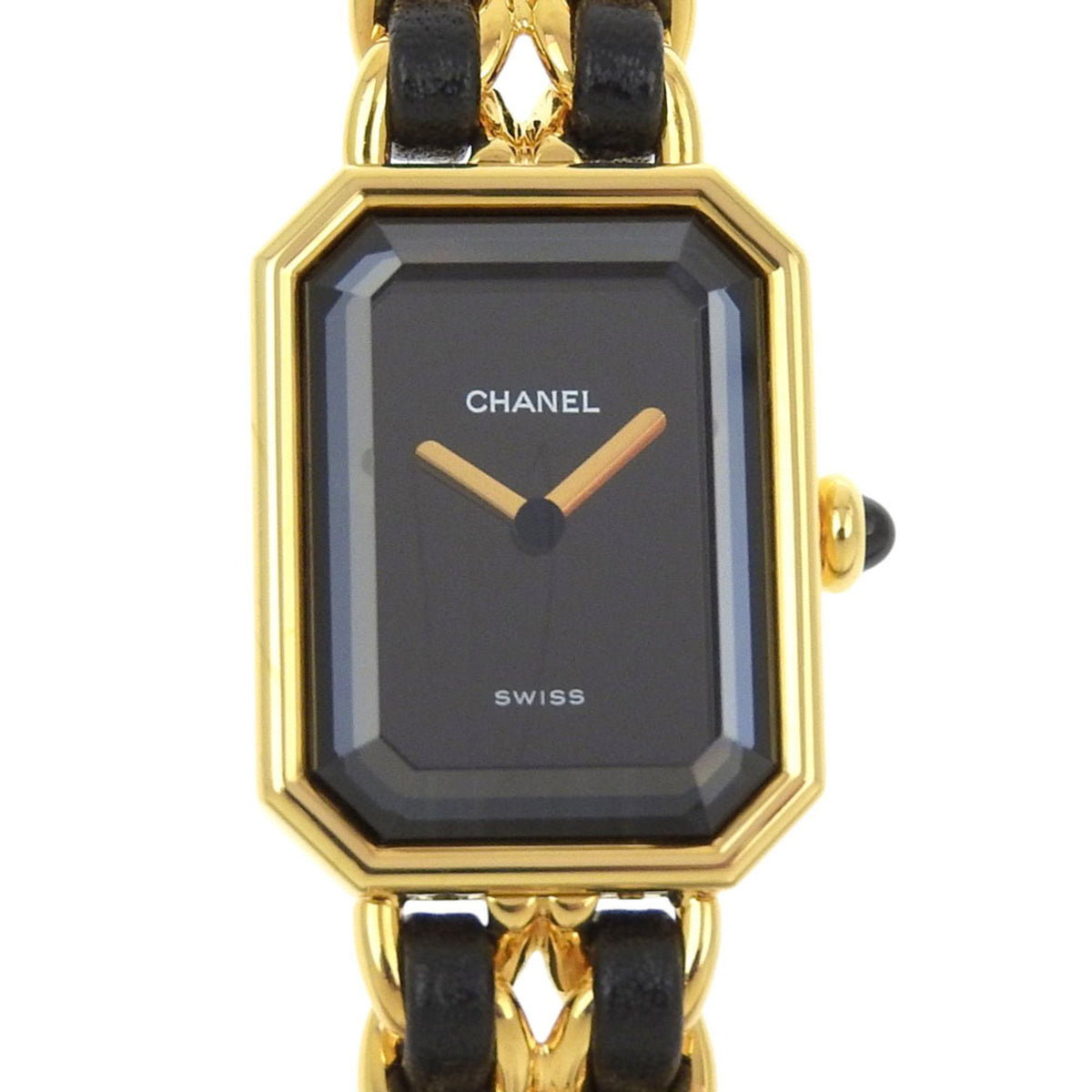 Gebrauchte CHANEL Premiere S Uhr H0001, vergoldetes Leder, Quarzwerk, analoge Anzeige, schwarzes Zifferblatt, Damen 