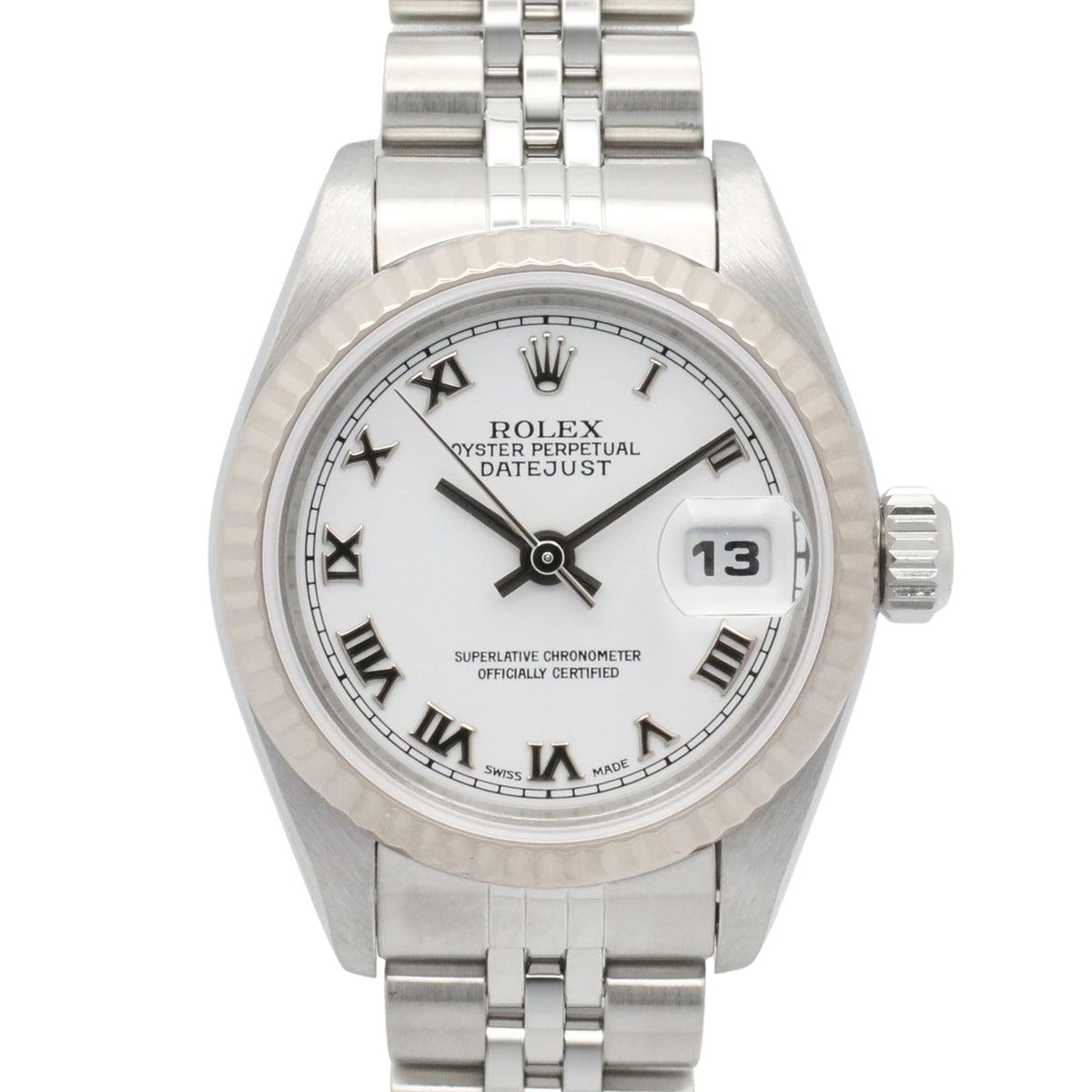 Pre-Owned Rolex Datejust F-serial watch, 18K white gold (WG) stainless steel, ladies', dial, Roman numerals, 79174