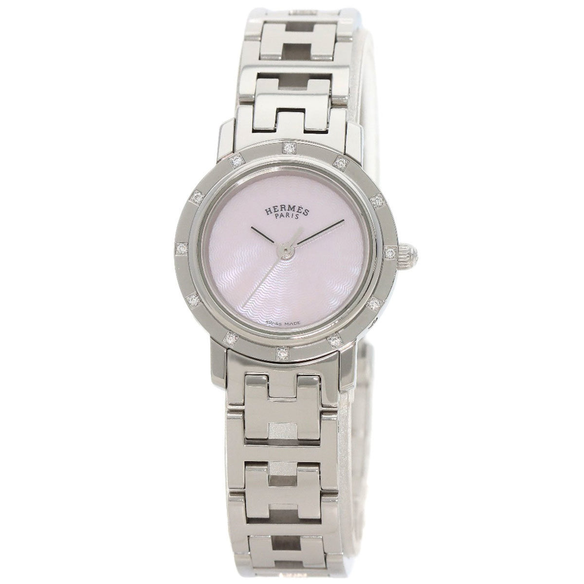 Gebrauchte Hermes CL4.230 Clipper Nacle 12P Diamant Uhr Edelstahl SS Damen HERMES 