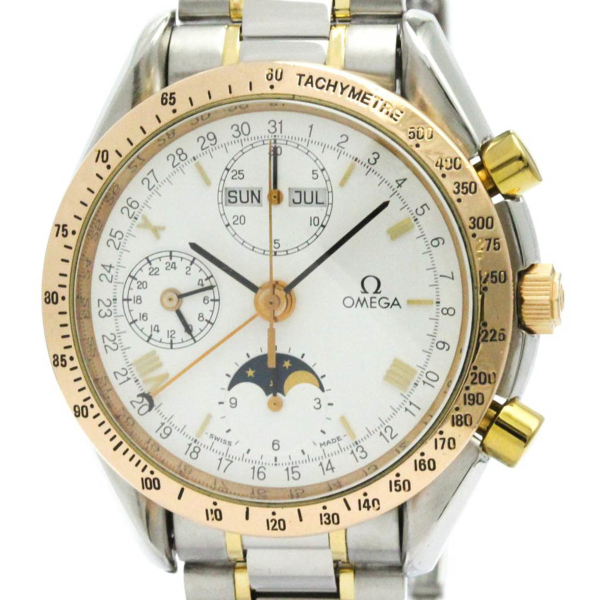 Gebrauchte polierte OMEGA Speedmaster Triple Date Moonphase 18K Golduhr 3336.20 BF574844 