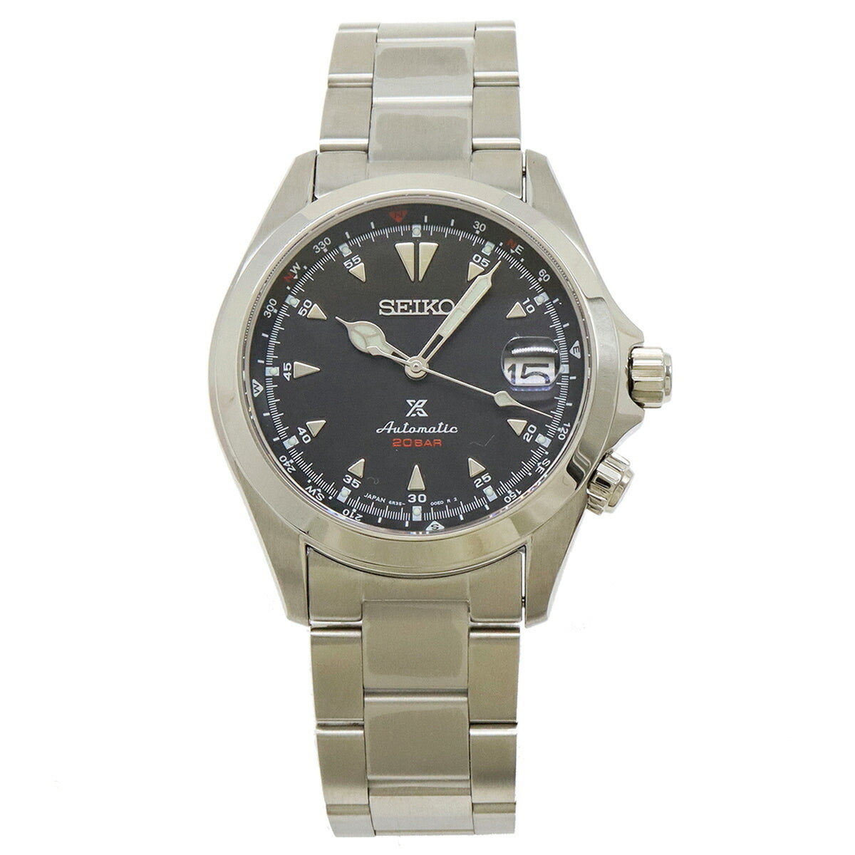 Gebrauchte SEIKO PROSPEX Alpinist Herren-Automatikuhr mit schwarzem Zifferblatt 6R35-00E0 SBDC087 