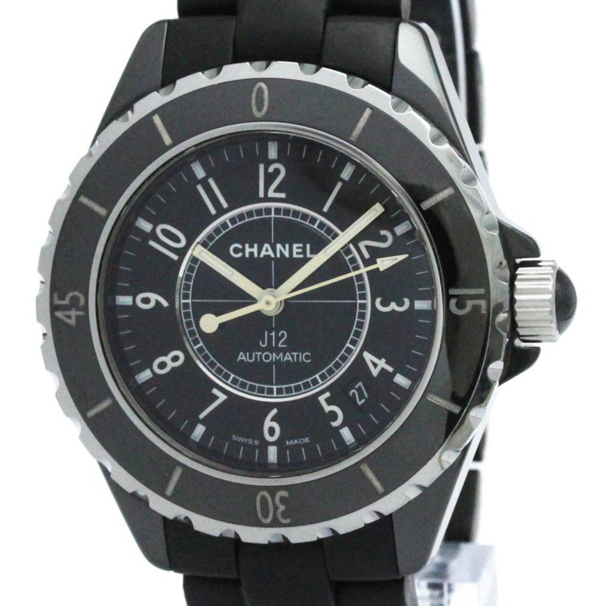 Gebrauchte CHANEL J12 Keramik Kautschuk Automatik Herrenuhr H0684 Poliert 