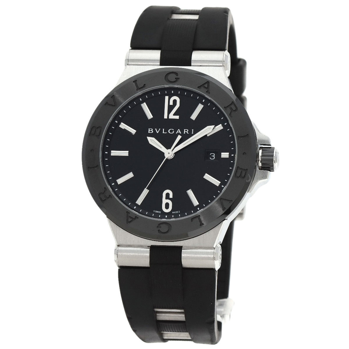 Gebrauchte BVLGARI DG42SC Diagono Date Keramik Uhr Edelstahl Gummi Herren 