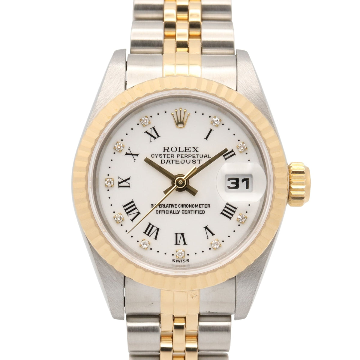 Pre-Owned Rolex Datejust W-series watch, 18K (yellow gold), stainless steel, ladies', white dial, Roman numerals, 69173