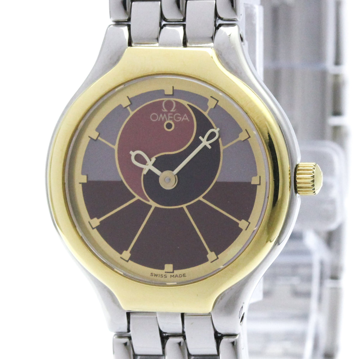 Pre-Owned OMEGA De Ville Symbol 18K Gold Steel Quartz Ladies Watch 795.0901 Polished
