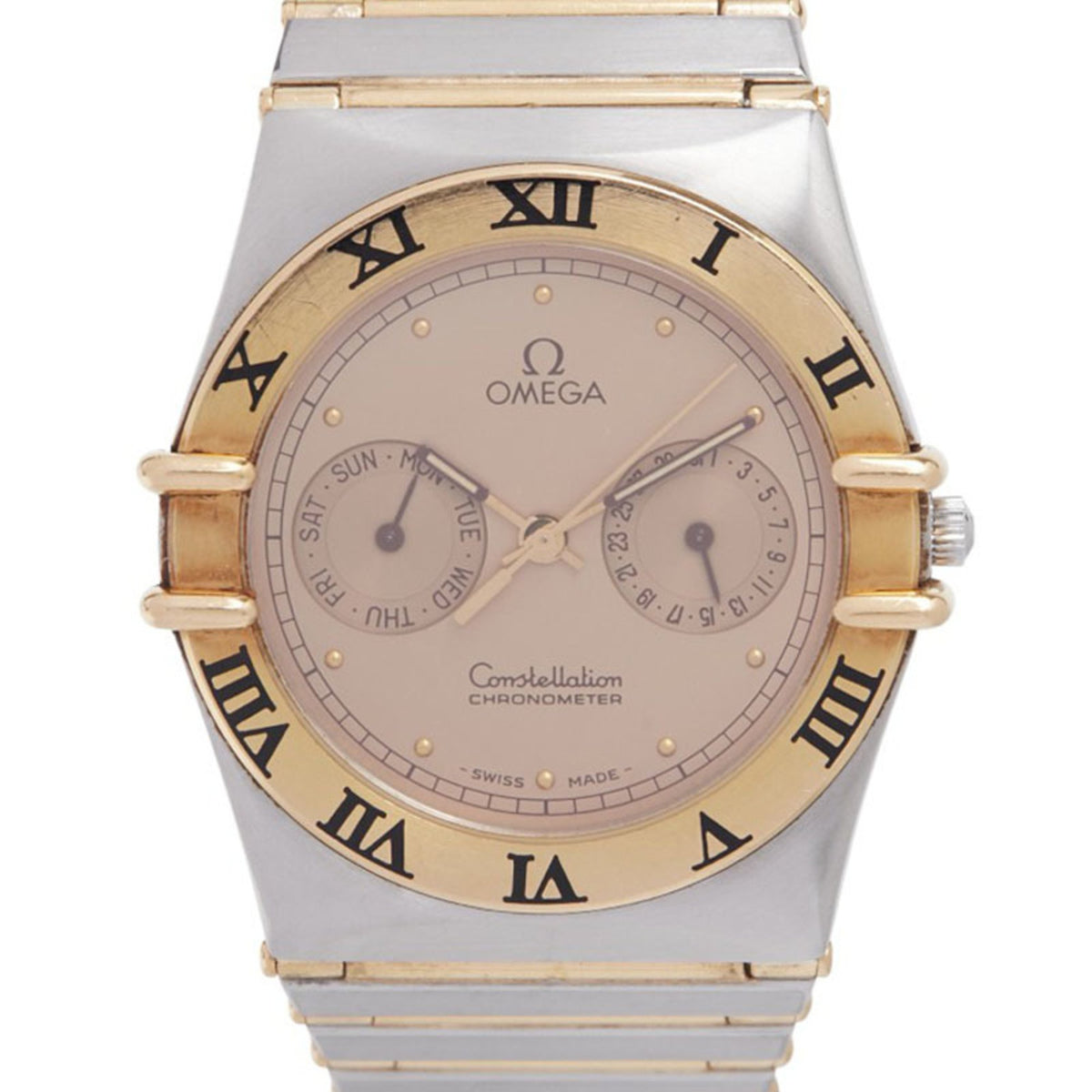 Pre-Owned Omega Constellation Day-Date Quartz Watch with Gold Dial, Stainless Steel, and Yellow Gold, Men's OMEGA