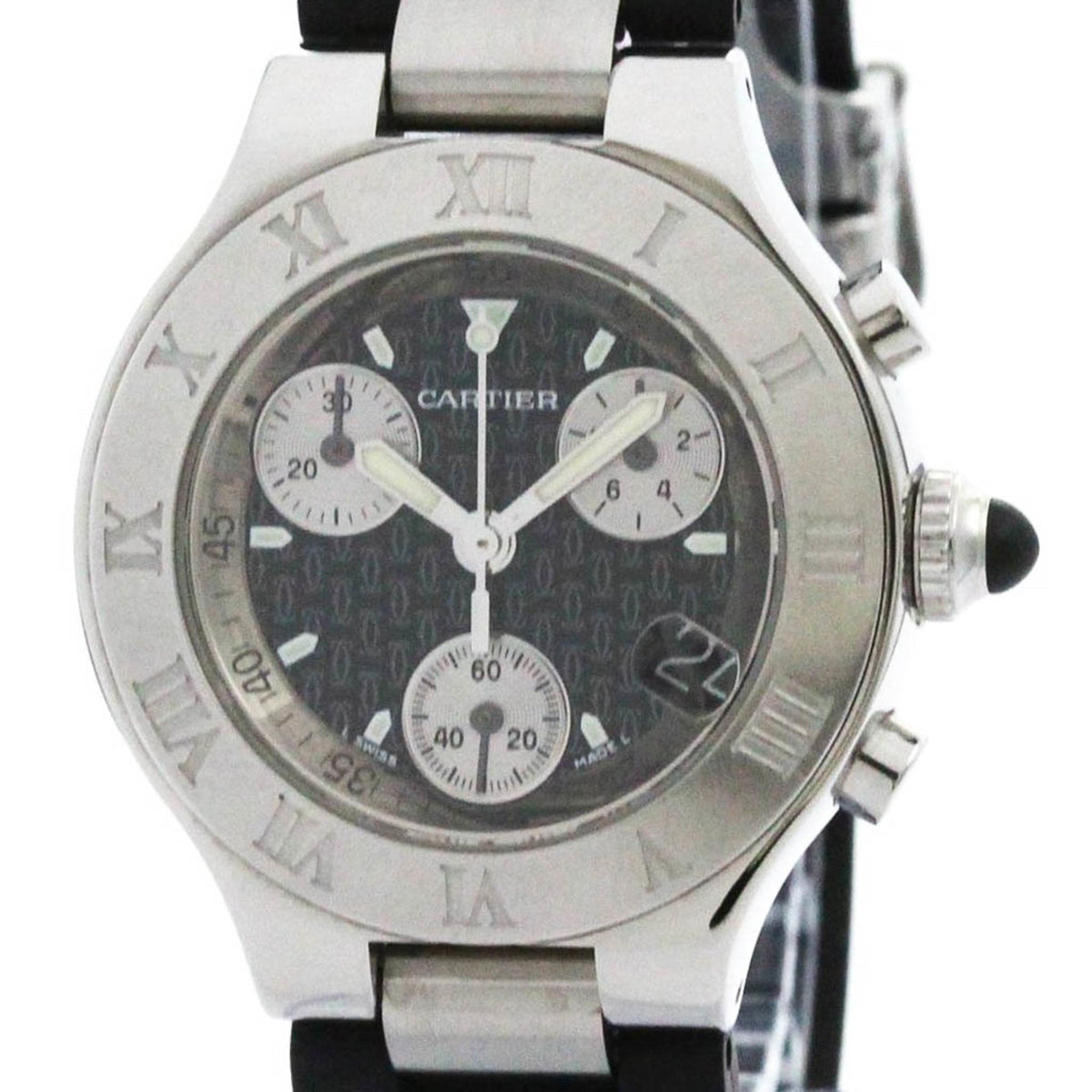 Gebrauchte, polierte Cartier Must 21 Chronoscaph Stahl-Quarz-Damenuhr W10198U2 