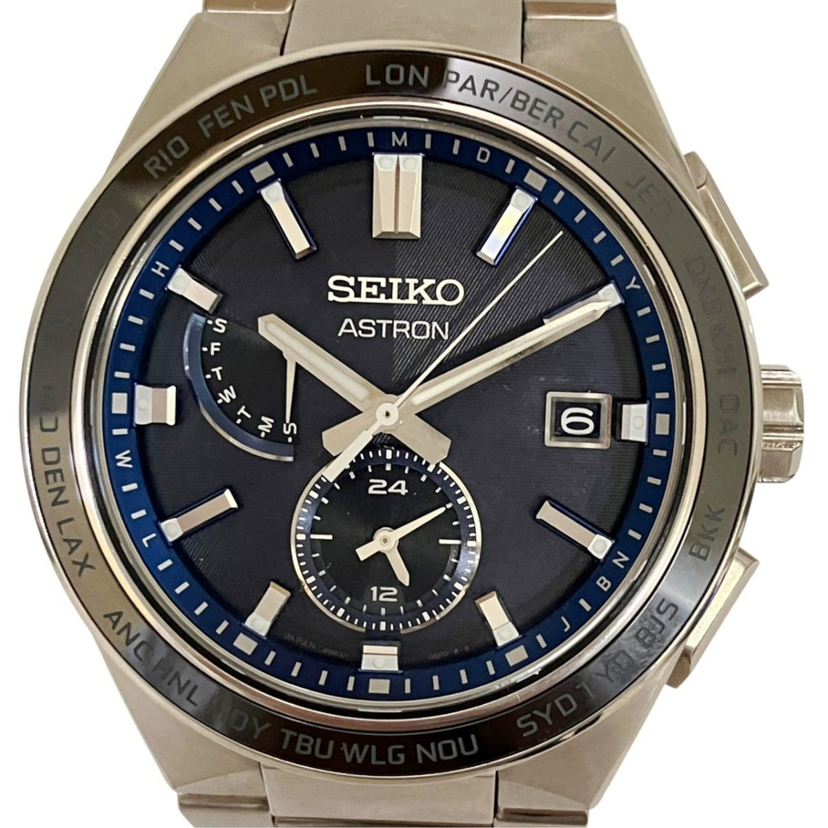 Pre-Owned Seiko Astron Nextar World Time Watch, Total Weight 96.7g, Titanium, Radio-Controlled Solar, Navy Dial, SBXY051 8B63-0BD0