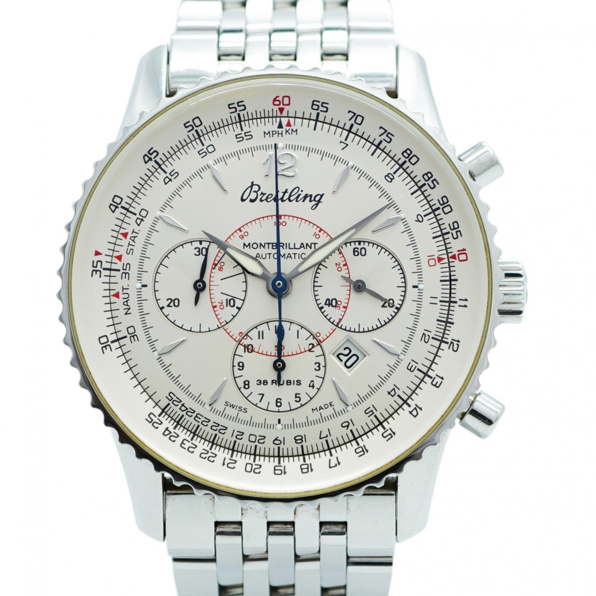 Gebrauchte Breitling Navitimer Montbrillant 1330 Herrenuhr mit silbernem Zifferblatt 